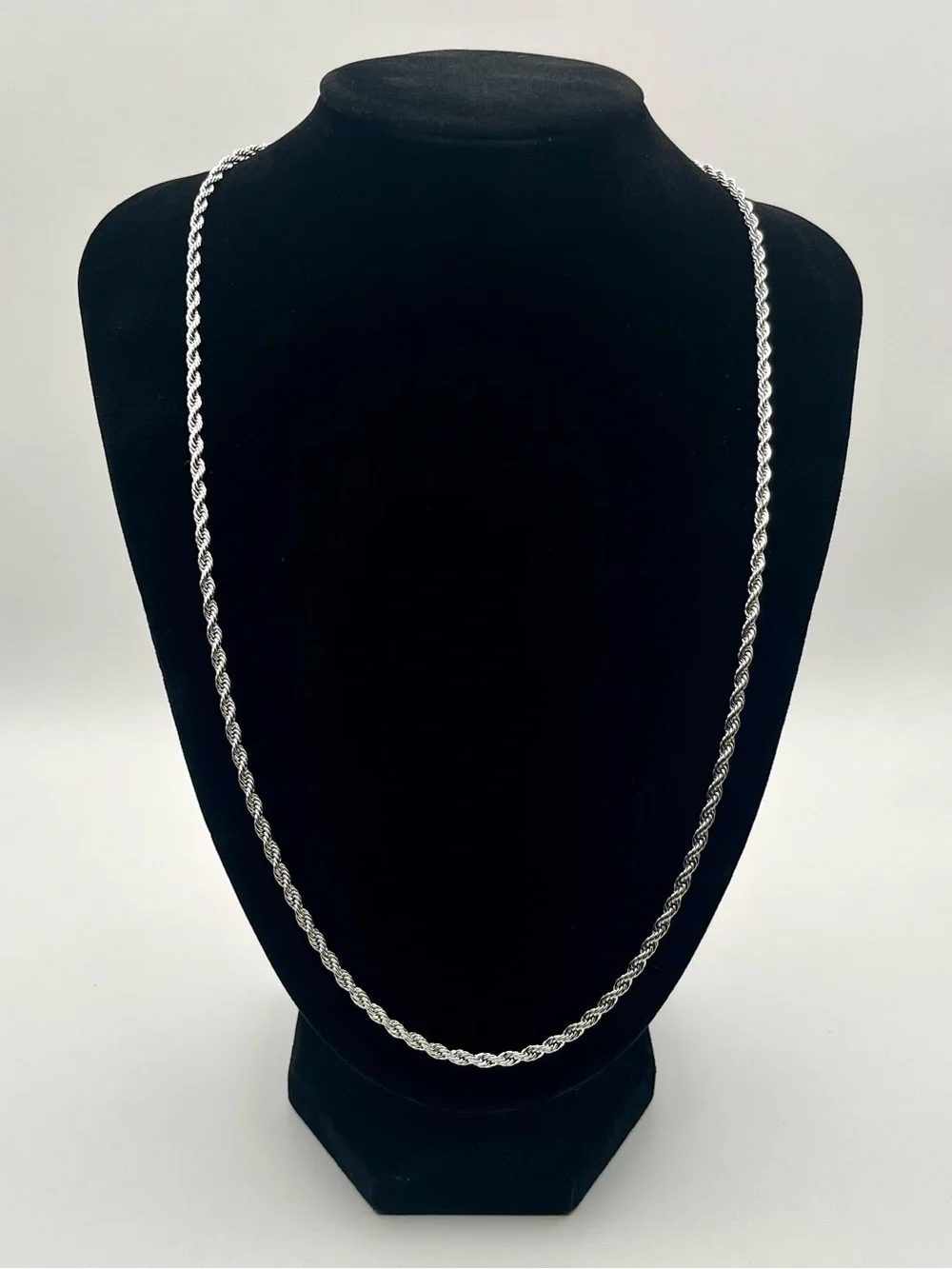 Silver Plated 3mm Rope Chain 24” Stainless Steel Necklace
